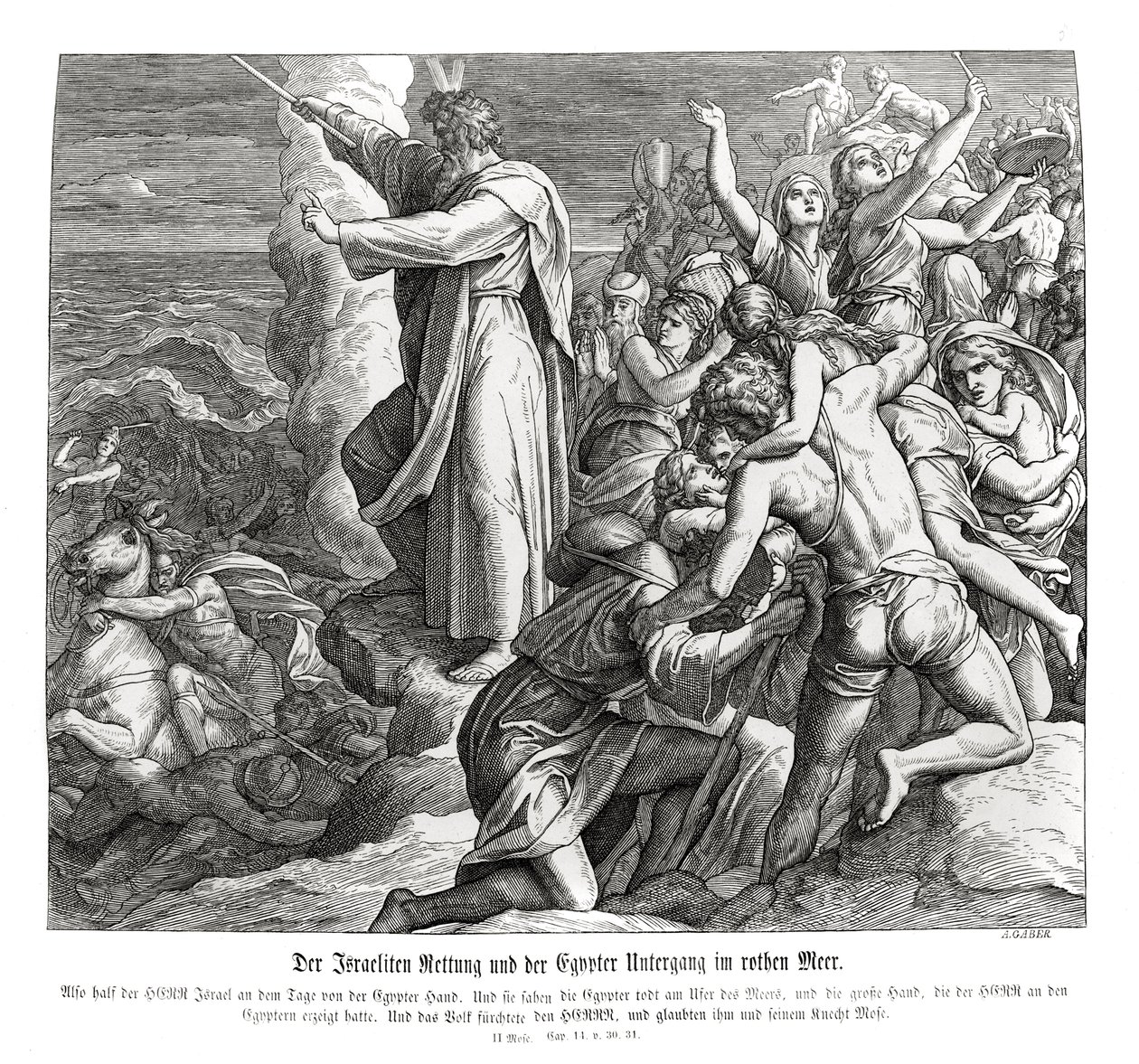 Rozdělení Rudého moře, Exodus od Julius Schnorr von Carolsfeld
