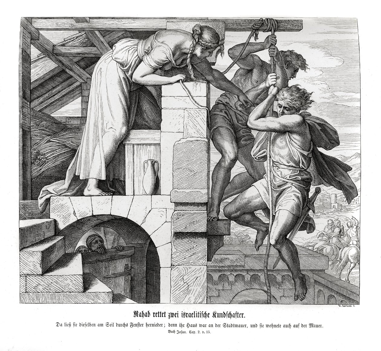 Rahab zachrání dva izraelské muže, Joshuu od Julius Schnorr von Carolsfeld