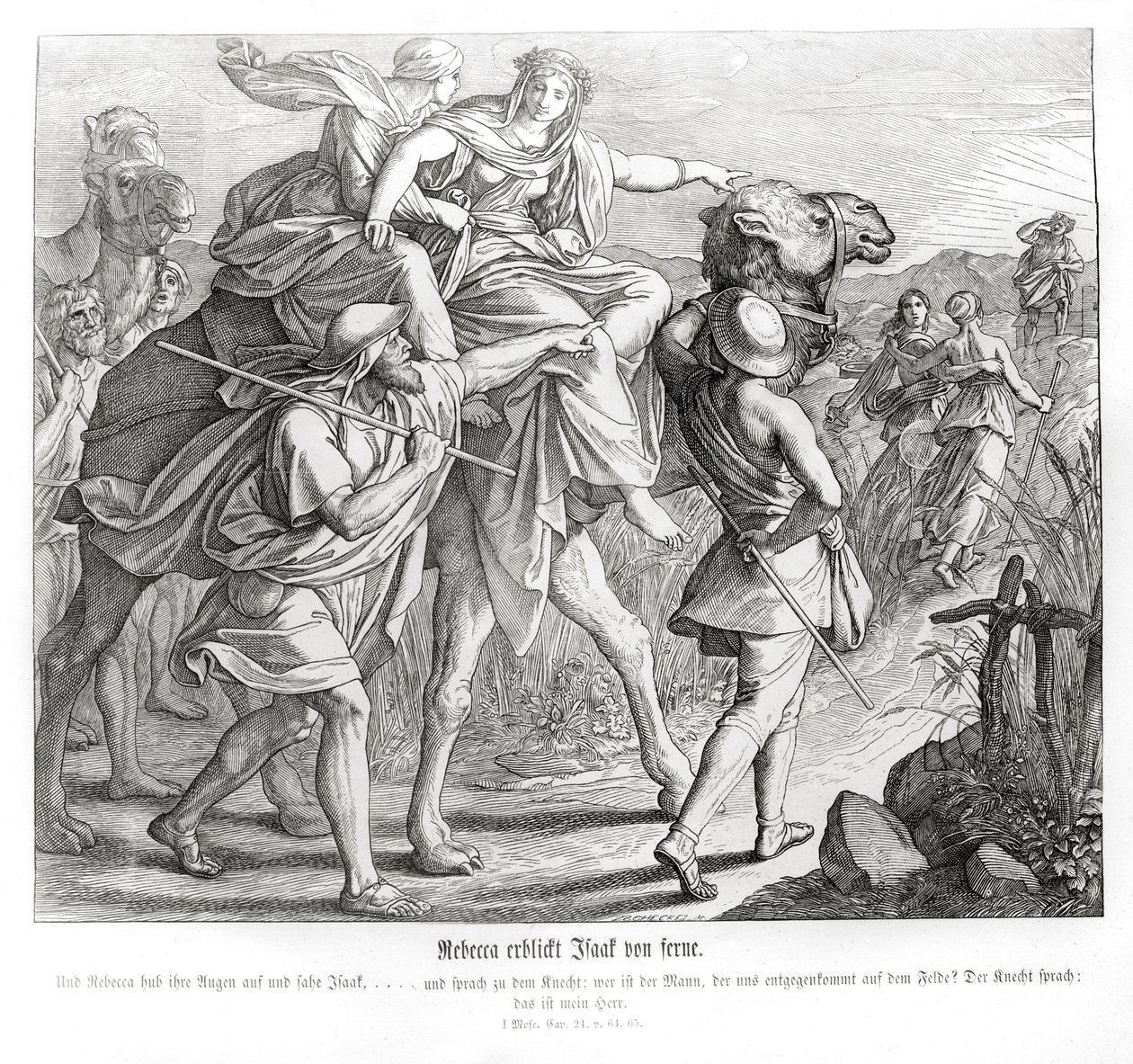 Rebecca z dálky vidí Izáka, Genesis od Julius Schnorr von Carolsfeld