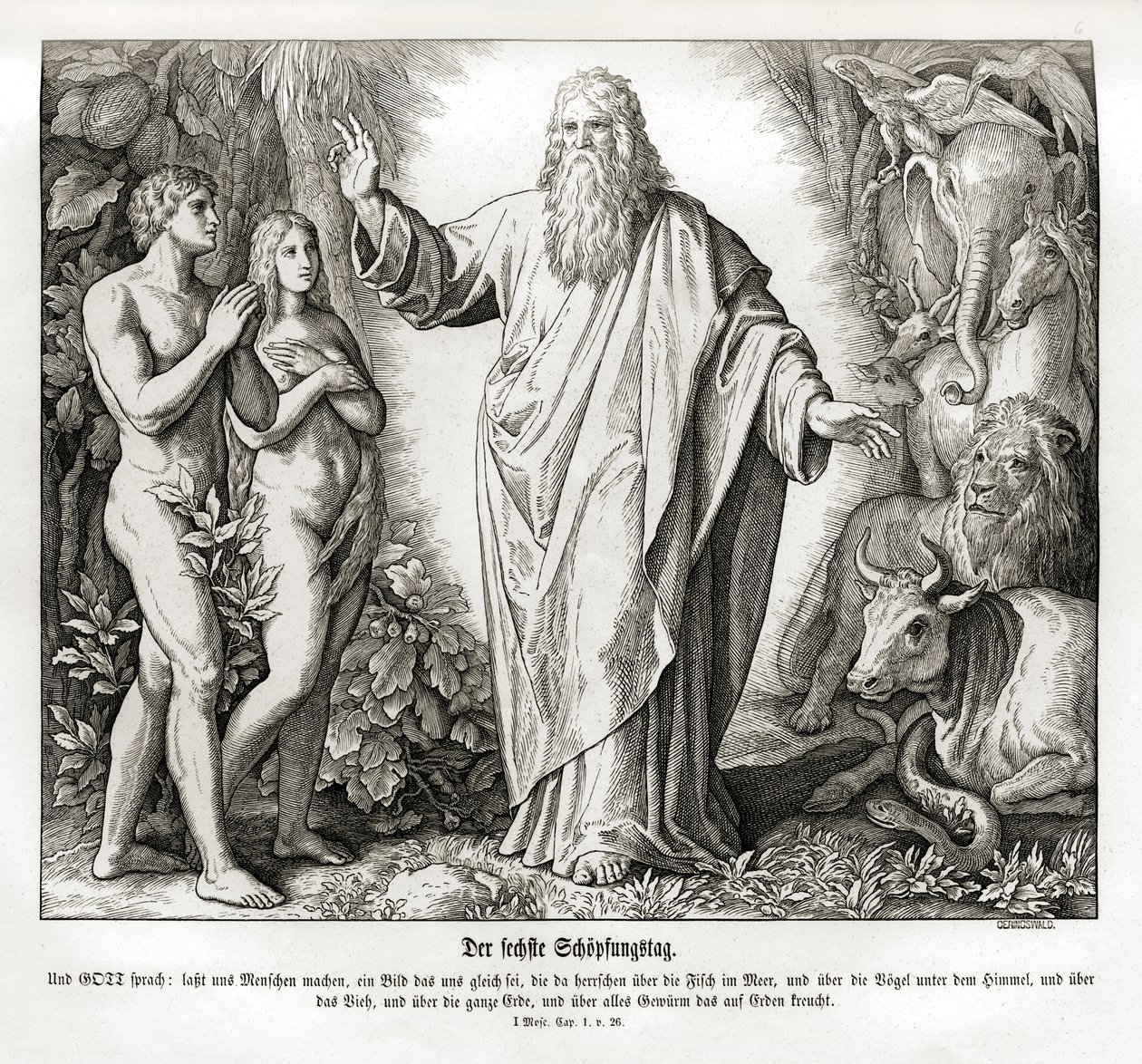 Šestý den stvoření, Genesis od Julius Schnorr von Carolsfeld