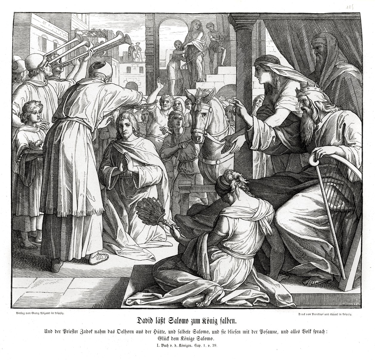 Šalomoun je pomazán za krále od Julius Schnorr von Carolsfeld