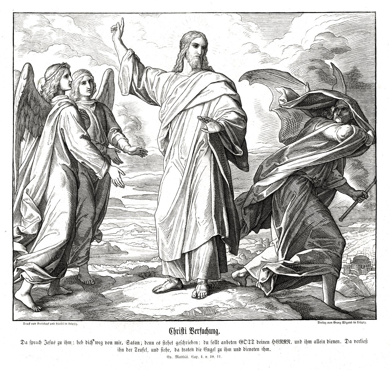 Pokušení Krista, Matoušovo evangelium od Julius Schnorr von Carolsfeld