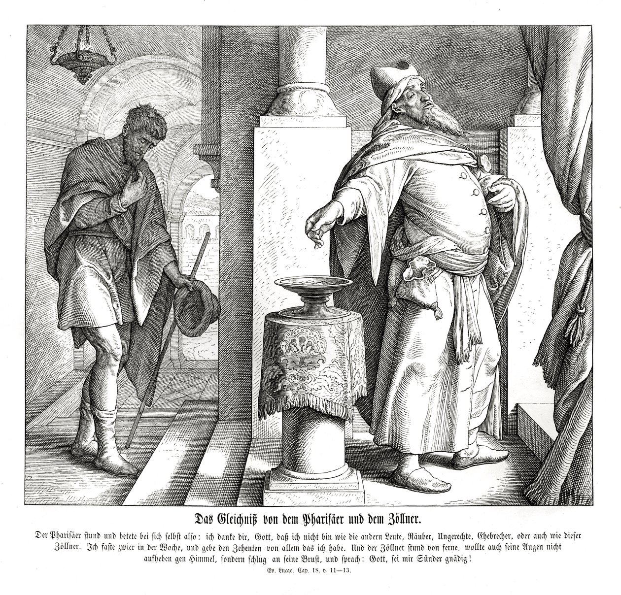 Farizeus a publikán, evangelium Lukášovo od Julius Schnorr von Carolsfeld