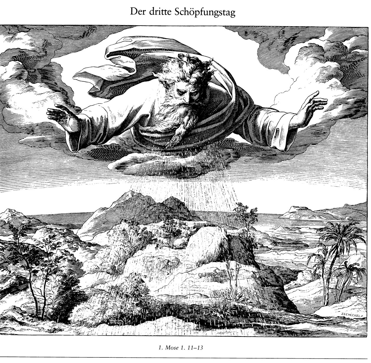 Třetí den stvoření z Die Bibel v Bildernu, 1852-1860 od Julius Schnorr von Carolsfeld
