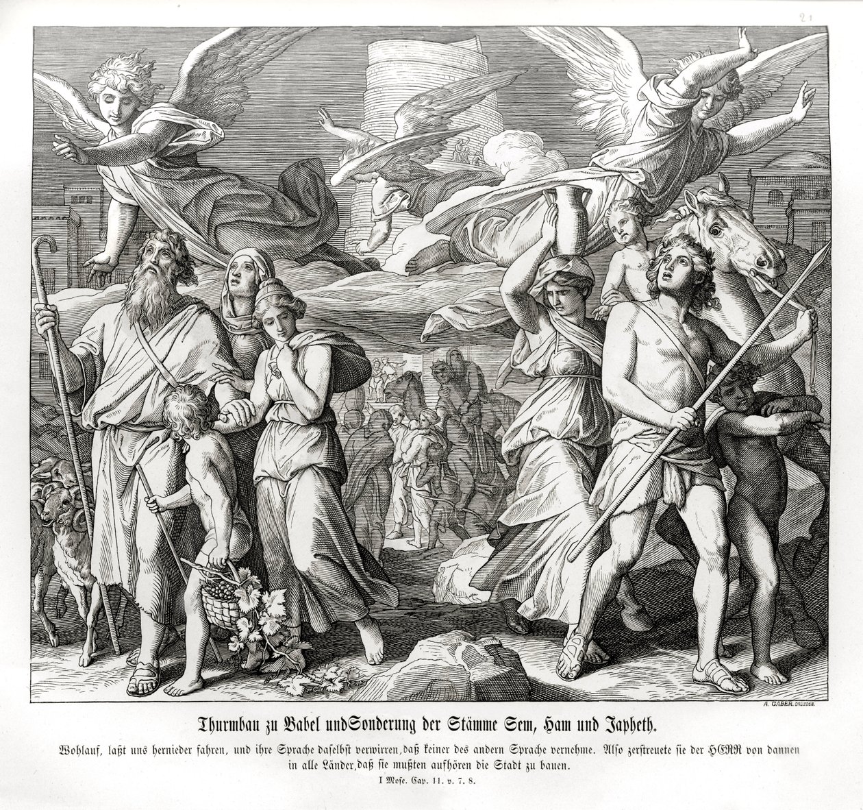 Babylonská věž, Genesis od Julius Schnorr von Carolsfeld
