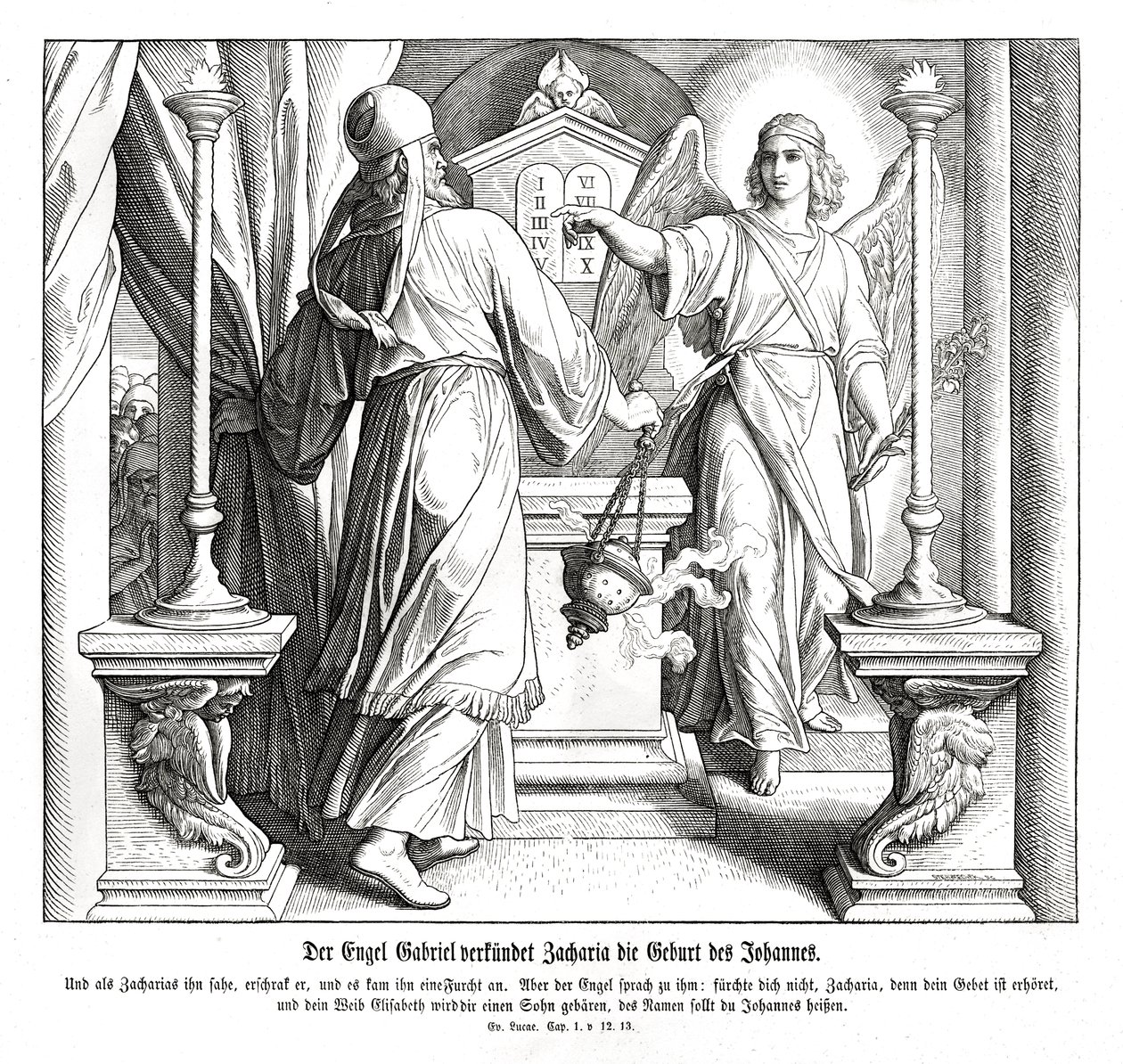 Anděl Gabriel se zjevuje Zachariášovi, Lukáši od Julius Schnorr von Carolsfeld