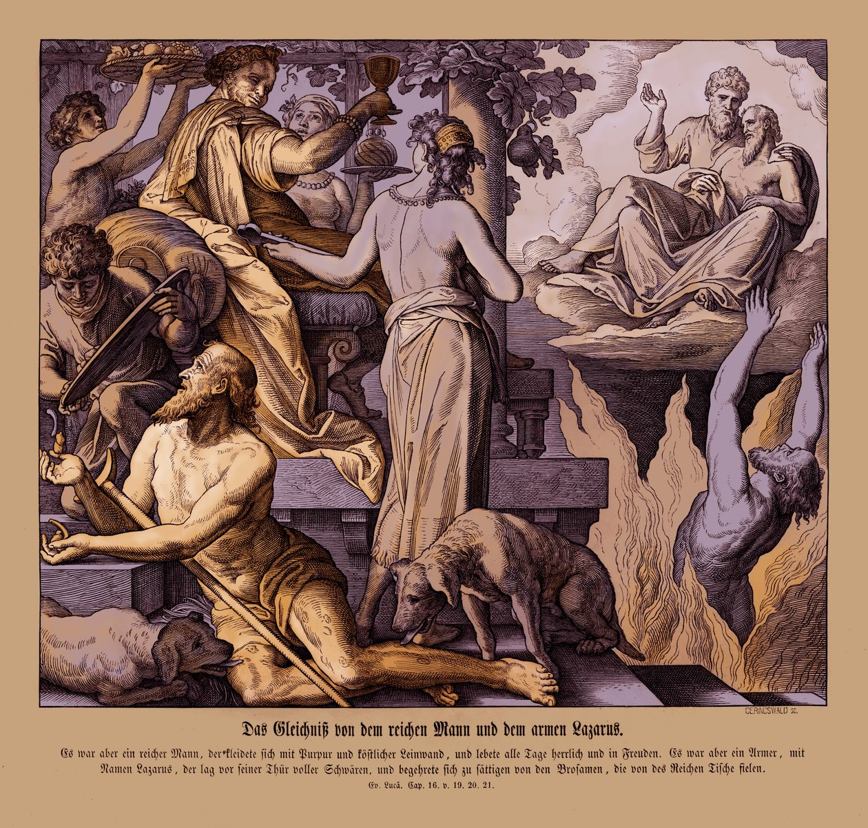 Bohatý muž a žebrák Lazar, Lukášovo evangelium od Julius Schnorr von Carolsfeld