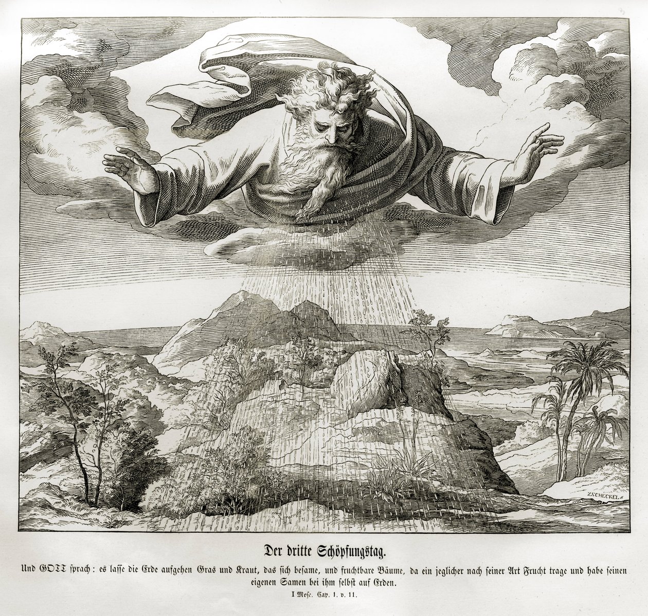Třetí den stvoření, Genesis od Julius Schnorr von Carolsfeld