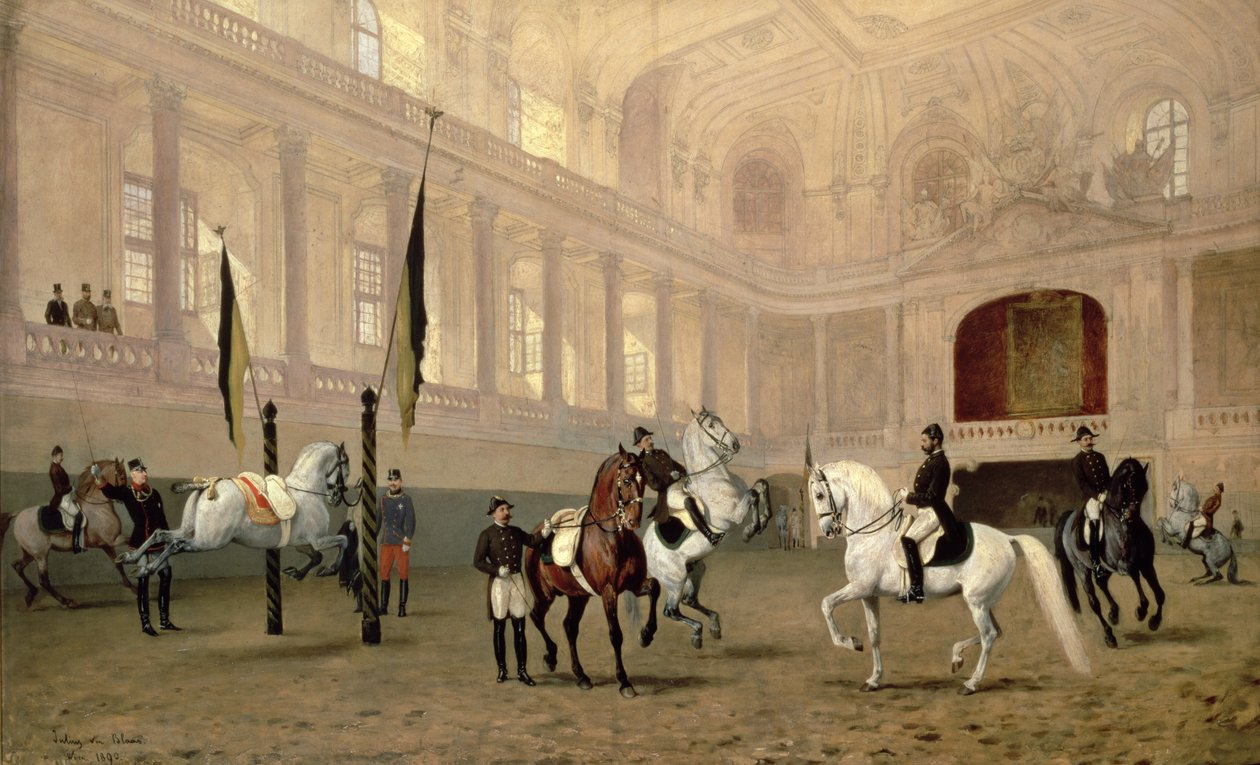 Ranní cvičení na Hofreitschule, Josephsplatz, 1890 od Julius von Blaas  