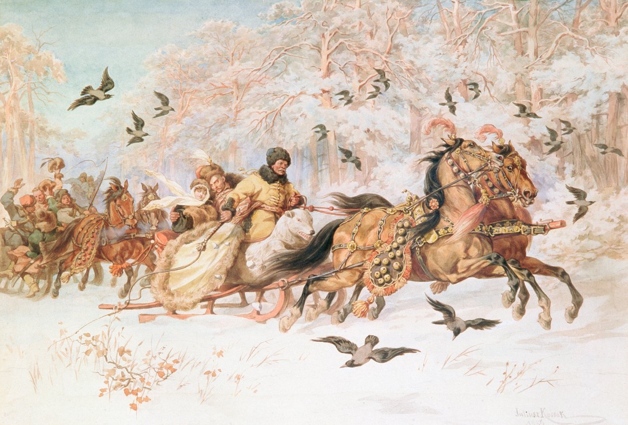 Olenka a Kmicic v Kuligu, cca 1887 od Juliusz Fortunat Kossak