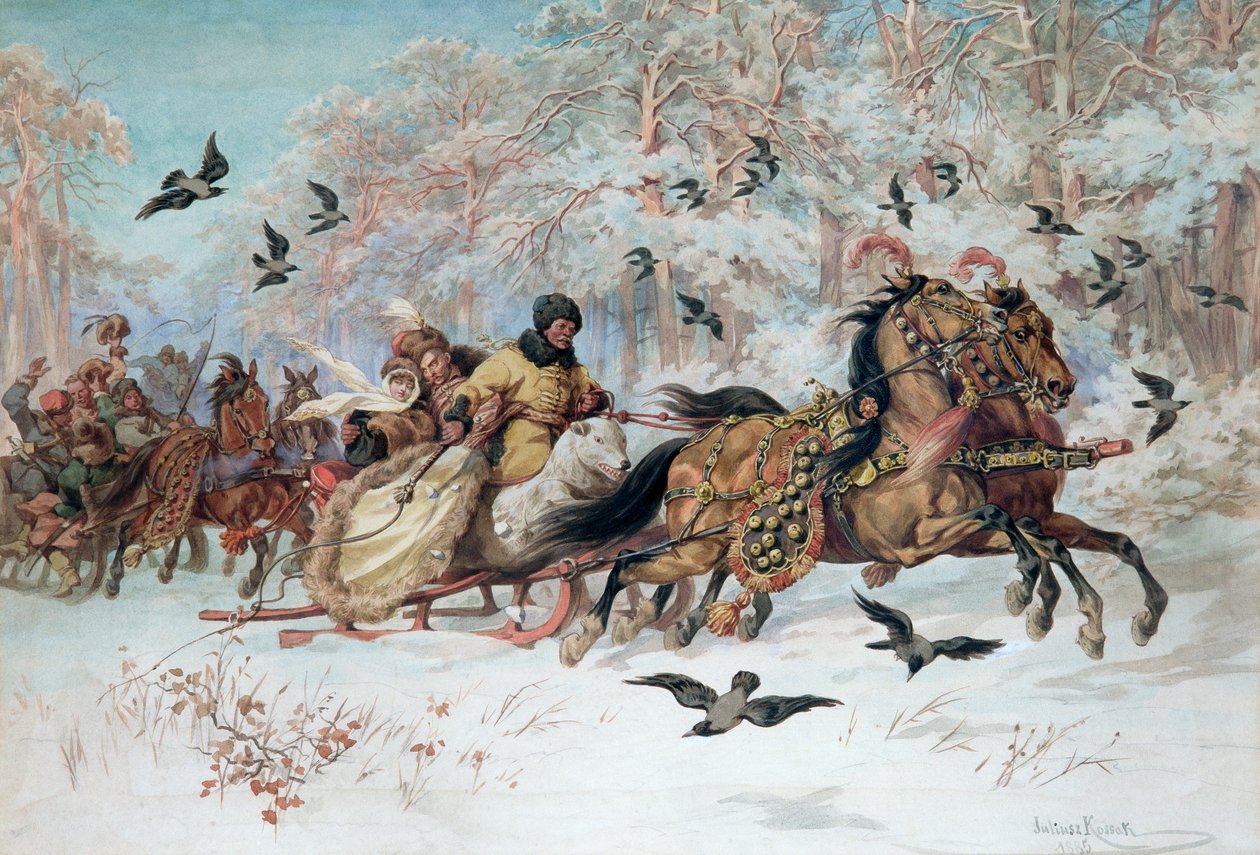 Olenka a Kmičic na saních, 1885 od Juliusz Fortunat Kossak