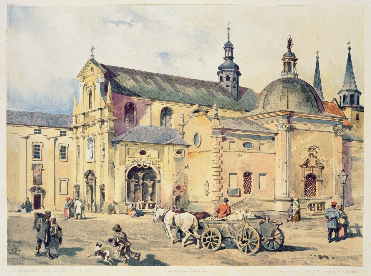 Karmelitánský kostel Zesnutí Panny Marie v Krakově, z knihy "Klejnoty města Krakova", vydané v roce 1899. od Juliusza and Tondosa Kossaka