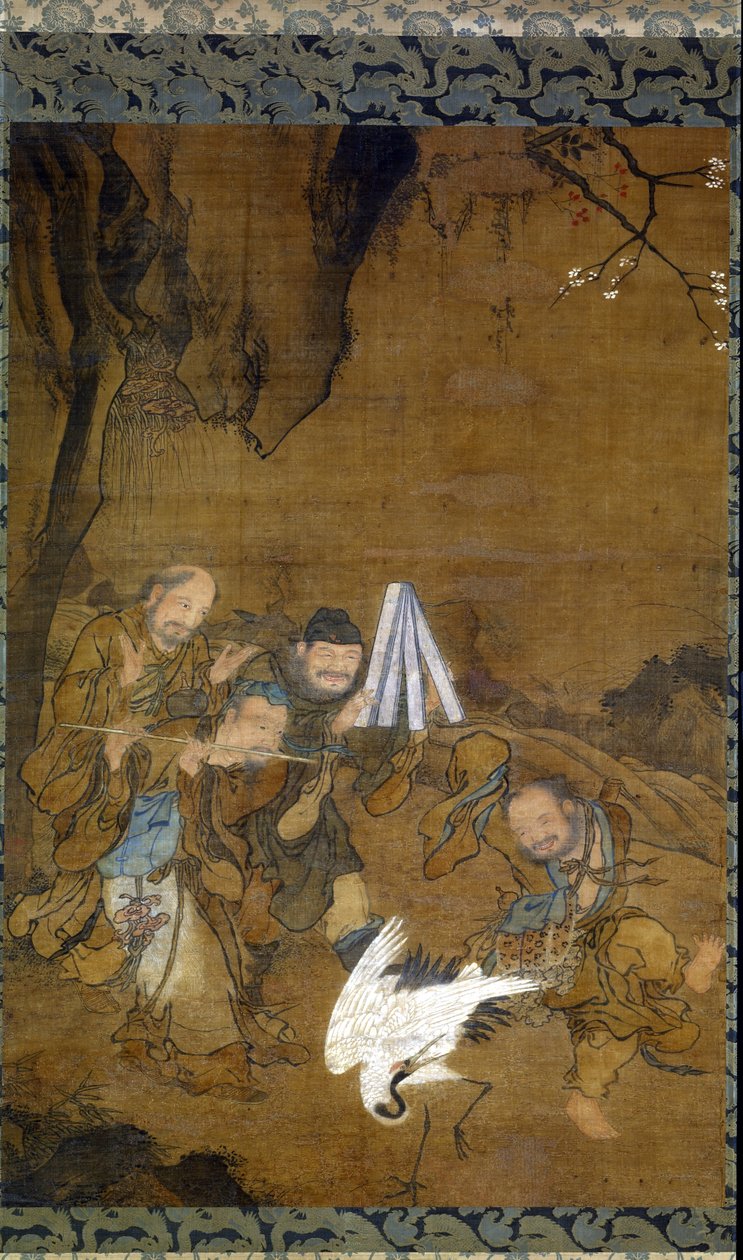 Immortals Dancing with a Crane (inkoust a barva na hedvábí) od Jun Liu