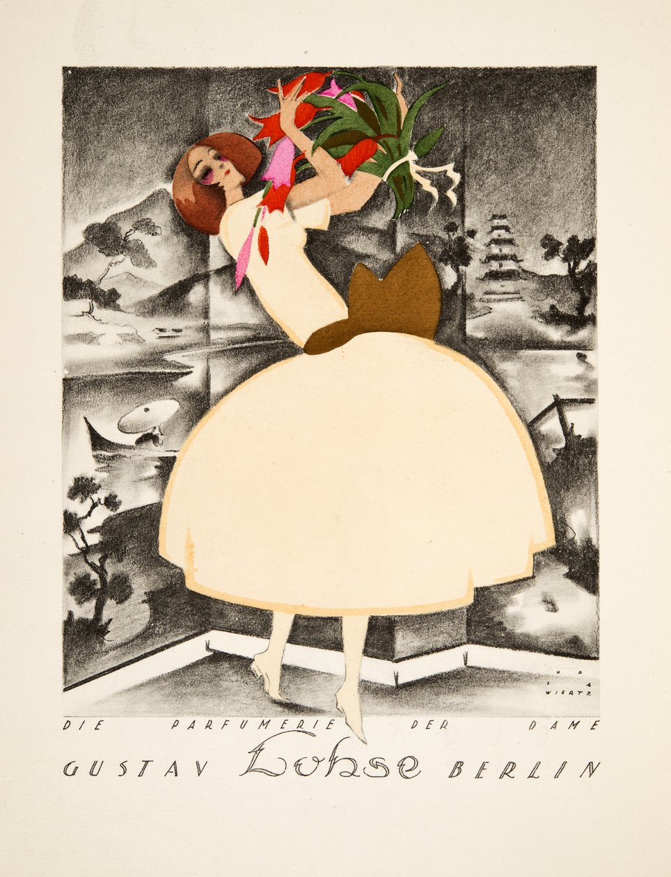 Reklama pro Gustava Lohse, Berlín, Parfém pro ženy, od Styl, pub.1922 (pochoir print) od Jupp Wiertz