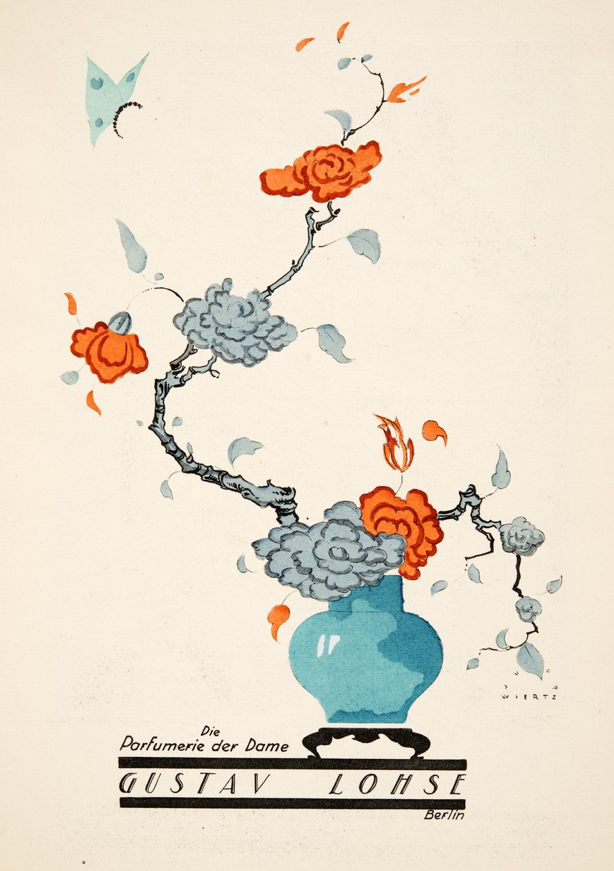 Reklama pro Gustava Lohse, Parfém pro ženy, od Styl, pub.1922 (pochoir print) od Jupp Wiertz