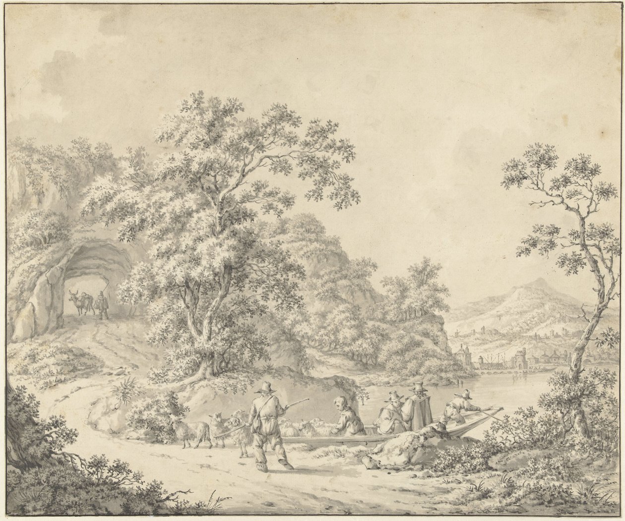 Krajina s loďkou, ve které je pastýř se svým stádem od Jurriaan Andriessen (attributed to)