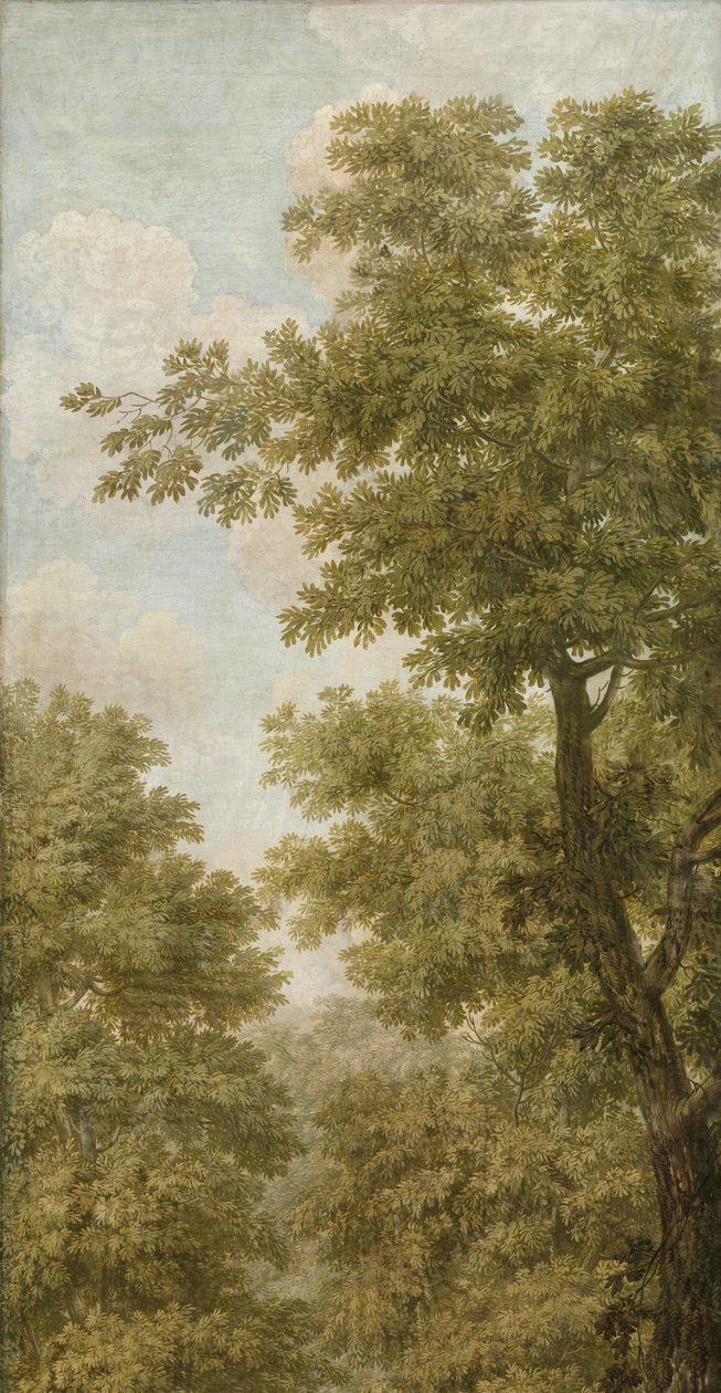 Tři nástěnné tapety s holandskou krajinou Tapetová malba holandské krajiny s venkovským statkem Tři tapety holandské krajiny od Jurriaan Andriessen (attributed to)