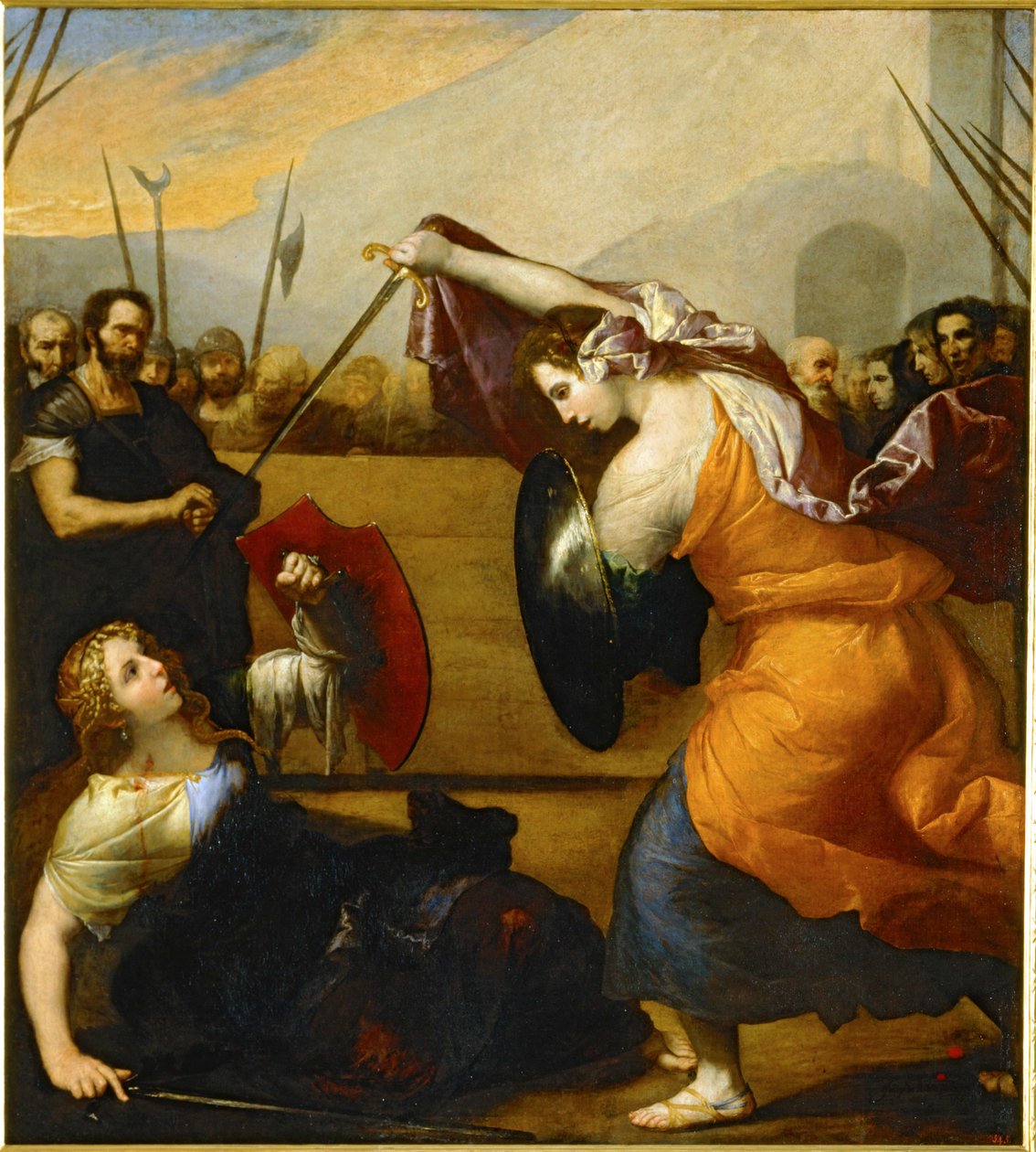 Souboj Isabely de Carazzi a Diambra de Pottinella ... (malba na plátně) od Jusepe de (1591-1652) Ribera