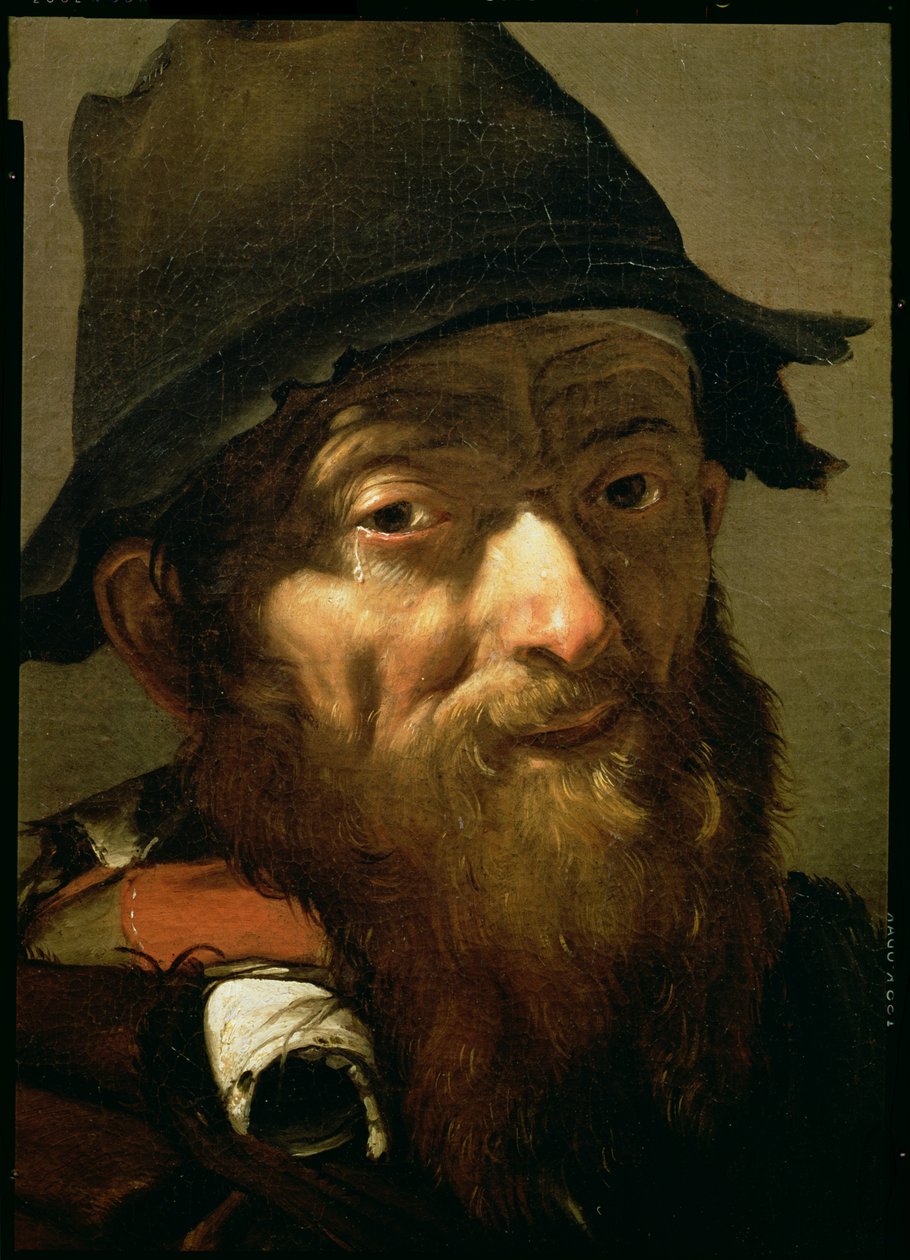 Hlava starého muže, detail portrétu starého muže s cibulí detail olej na plátně z 91076 od Jusepe de Ribera