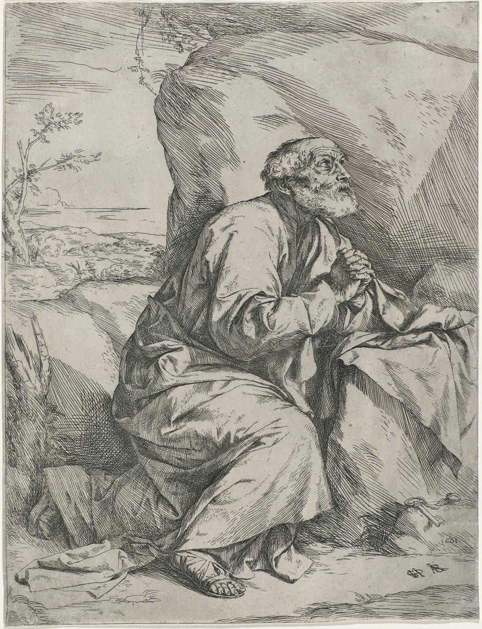 Penitent Saint Peter, kolem 1621 (lept s rytinou na položený papír) od Jusepe de Ribera