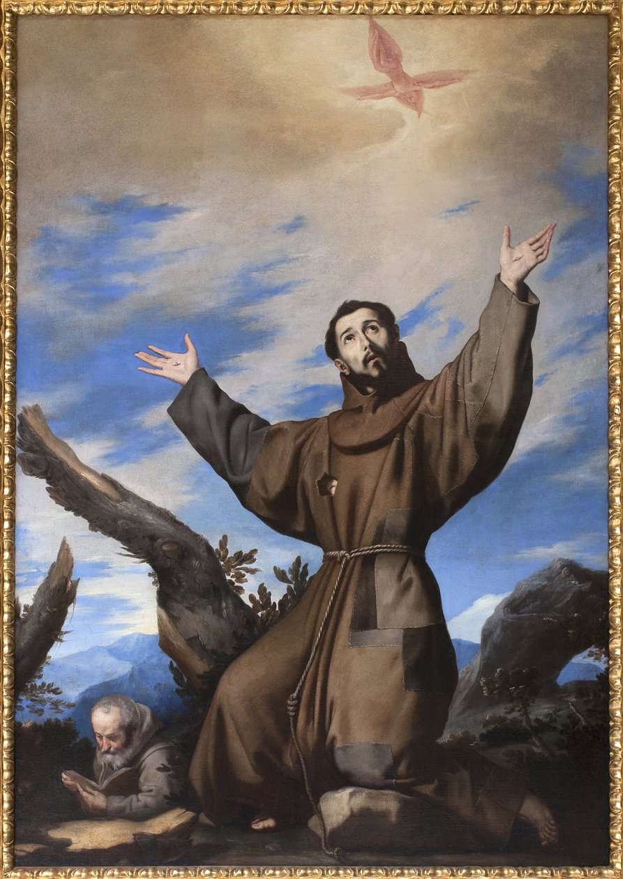 Stigmatizace svatého Františka z Assisi. Obraz z dílny Jose de Ribera dit il Spagnoletto „Španěl““ (1591-1652), olej na plátně od Jusepe de Ribera