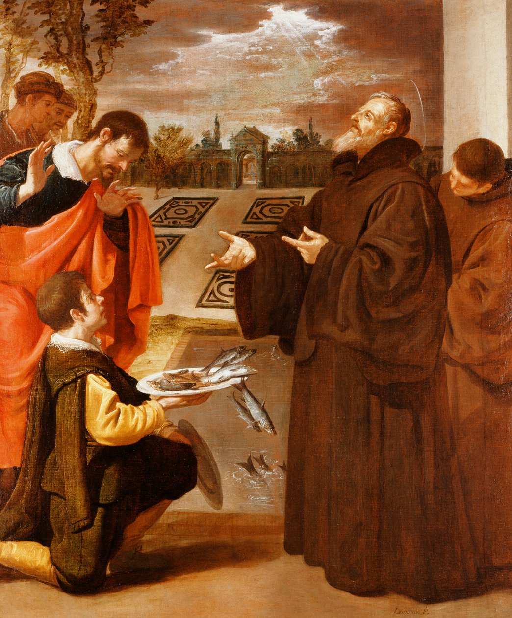 Svatý František z Paoly žehnající rybě, od Jusepe or Jose Leonardo