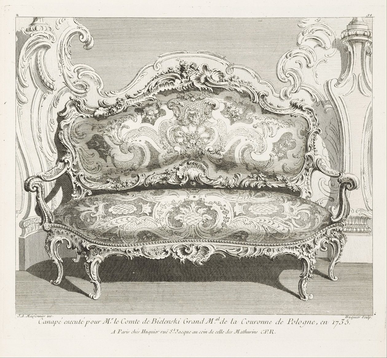 Pohovka popravena pro pana hraběte de Bielinski Grand M.al koruny Polska v roce 1735; Pohovka... od Juste Aurèle Meissonnier