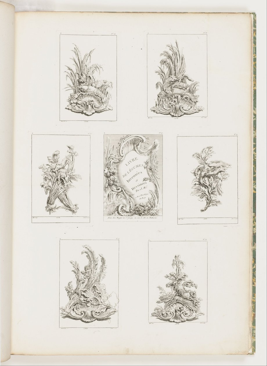 Ornament Design with Rray Motif, pl. 14 in Livre des Légumes (Series of Vegetable Ornament) pl. já od Juste Aurèle Meissonnier