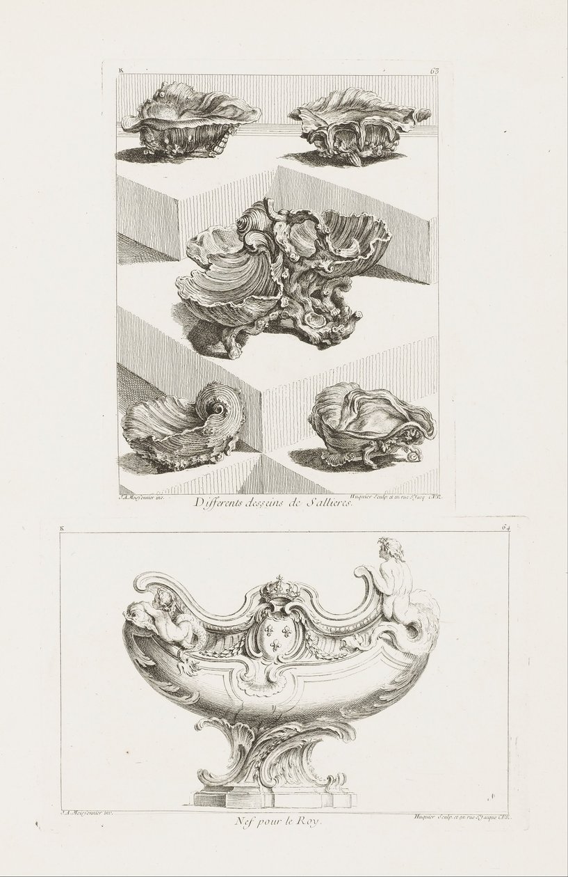 Different Desseins de Sallieres (Various Designs for Salt Dish), pl. 63 v díle Juste-Aurele od Juste Aurèle Meissonnier