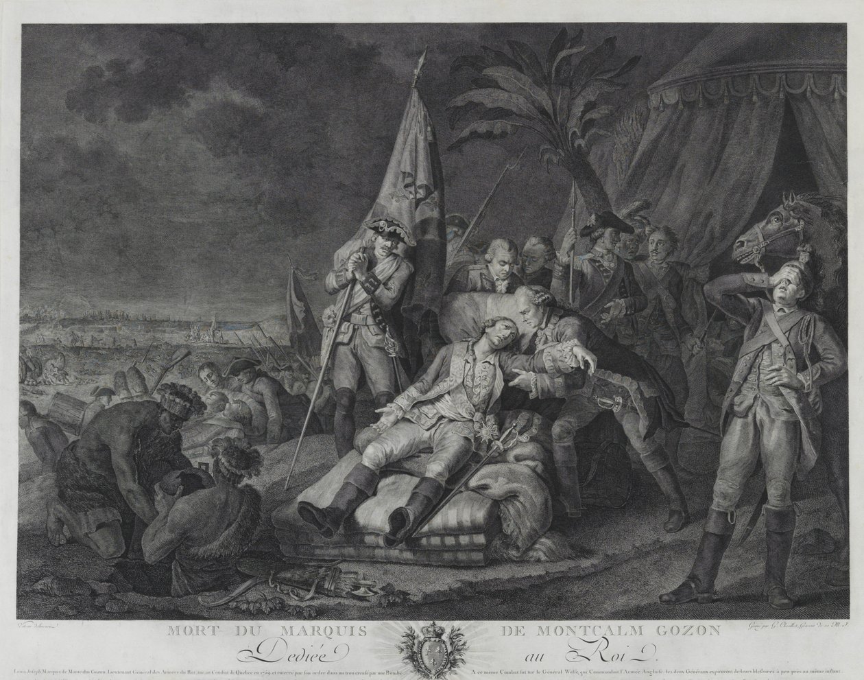 Smrt markýze de Montcalm Gozon (rytina) od Juste Chevillet
