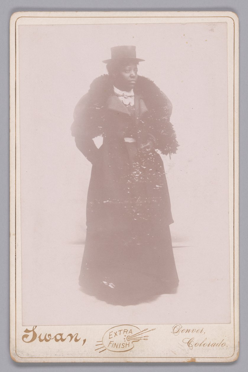 Kabinetní karta neznámé ženy v cylindru a kožešinové štólě, ca. 1895. od Justus C. Swan