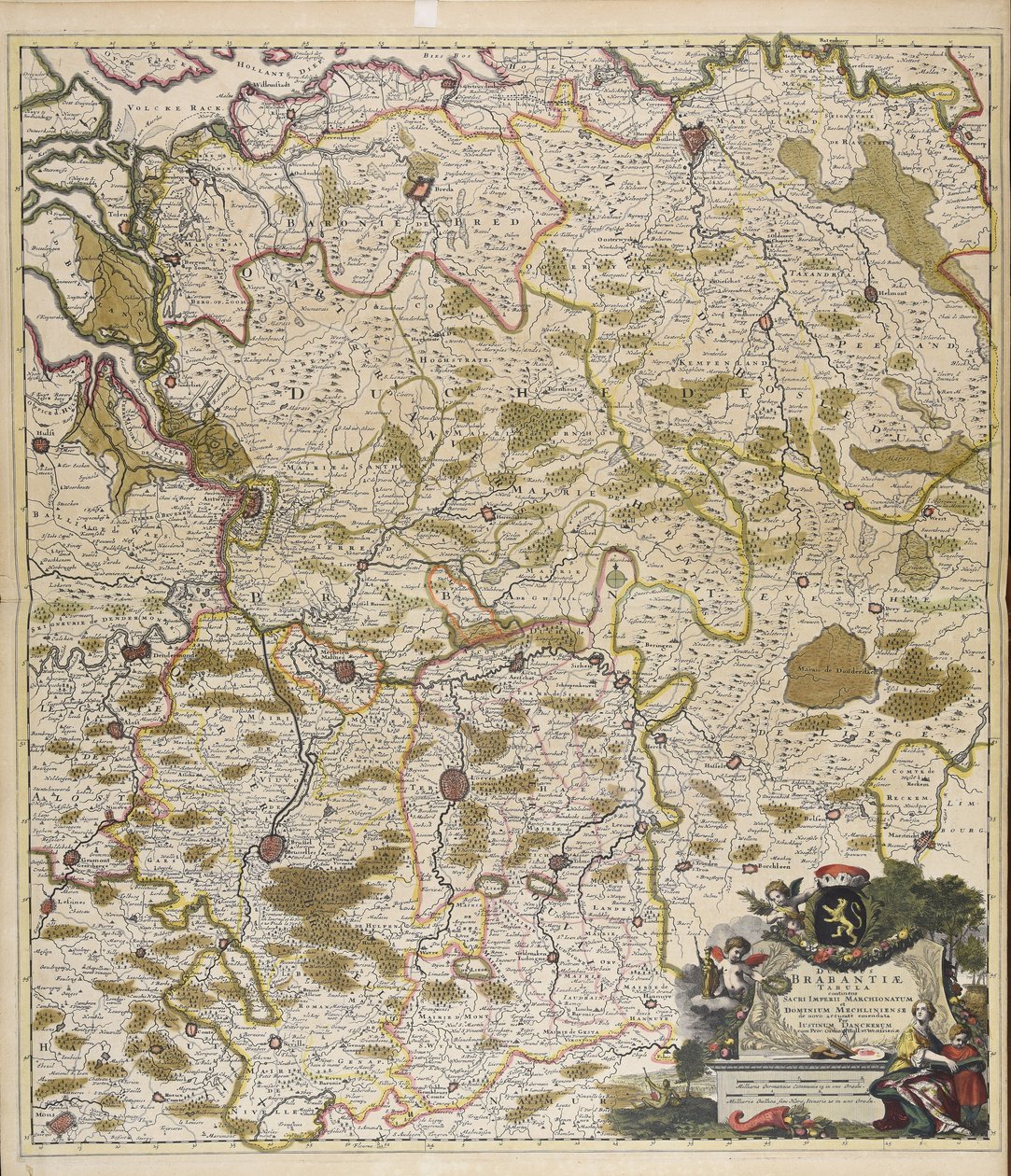 Ducatus Brabantiae tabula : continens Sacri imperii Marchionatum et Dominium Mechliniense / de novo accurate emendata per Iustinum Danckerum. od Justus Danckerts