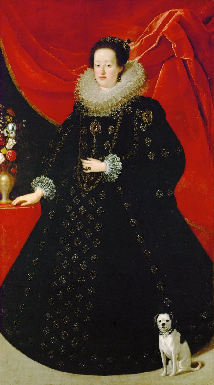 Eleonore de Gonzague (ou de Mantoue) - Portrét Eleonory Gonzaga (1598-1655), v černých šatech, od Sustermans, Justus (Giusto) (1597-1681). Olej na plátně, cca 1624. Rozměr : 207x108 cm. Uměleckohistorické muzeum, Vienne od Justus Sustermans
