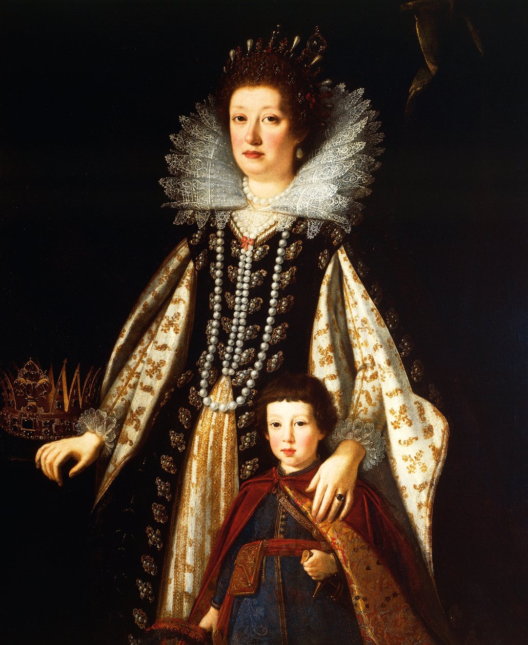 Portrét arcivévodkyně Marie Maddaleny Rakouské se synem Ferdinandem II od Justus Sustermans