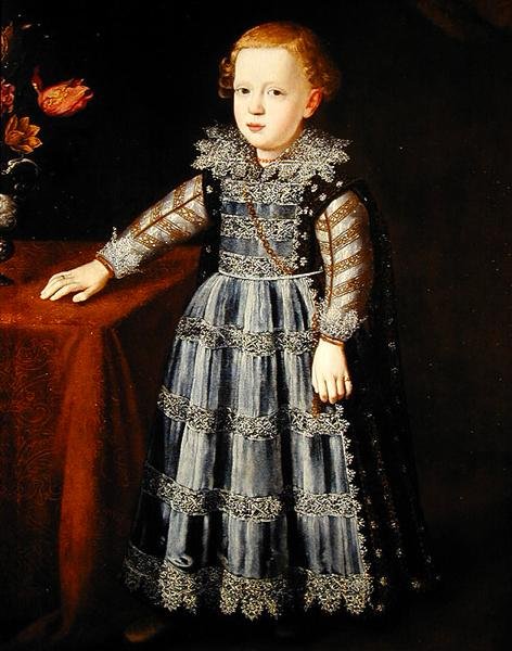 Portrét dítěte stojícího u stolu (olej na desce) od Justus Sustermans