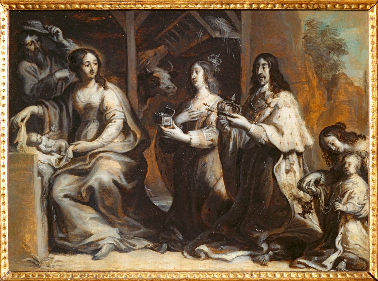 Ludvík XIII., Anna Rakouská a dauphin se modlí před Svatou rodinou - Ludvík XII... od Justus van Egmont