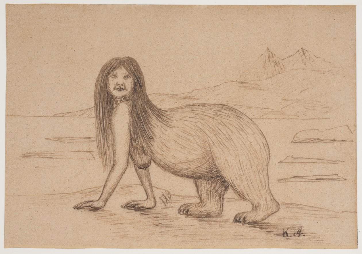 Žena se zadní částí těla ledního medvěda (ilustrace pro inuitskou legendu) od Kaarale Andreassen