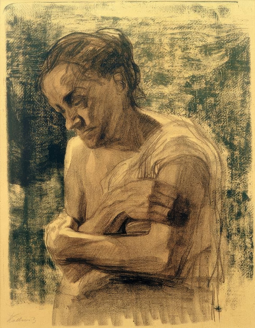 K. Kollwitz, poloviční postava ženy se zkříženýma rukama od Käthe Kollwitz