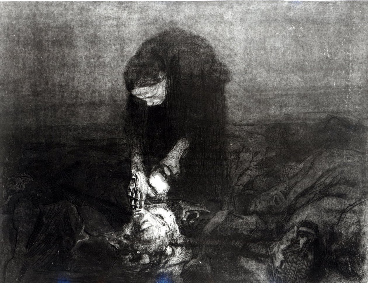 Po bitvě, ze série „Povstání rolníků“, 1907 (lept, rytina a akvatinta) od Käthe Kollwitz