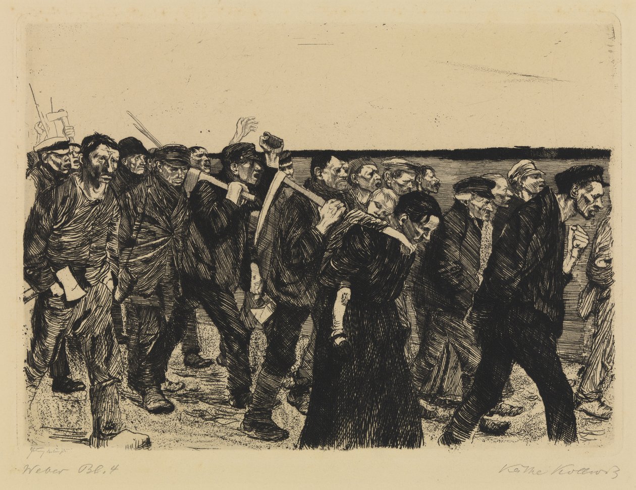 Tkalcovské povstání - tkalcovský vlak od Käthe Kollwitz