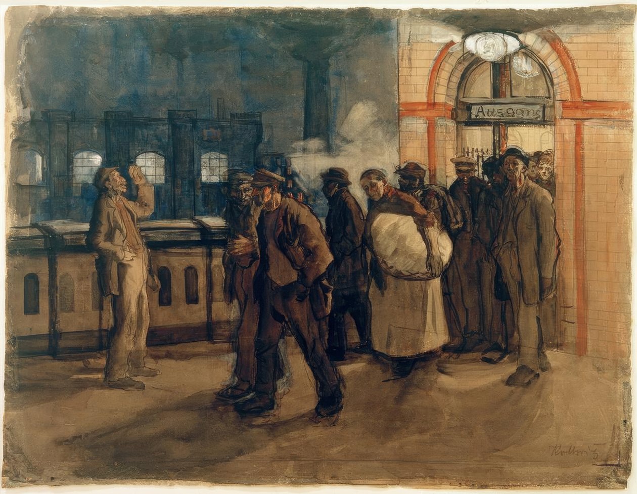 K. Kollwitz, vracející se dělníci na nádraží Lehrter od Käthe Kollwitz