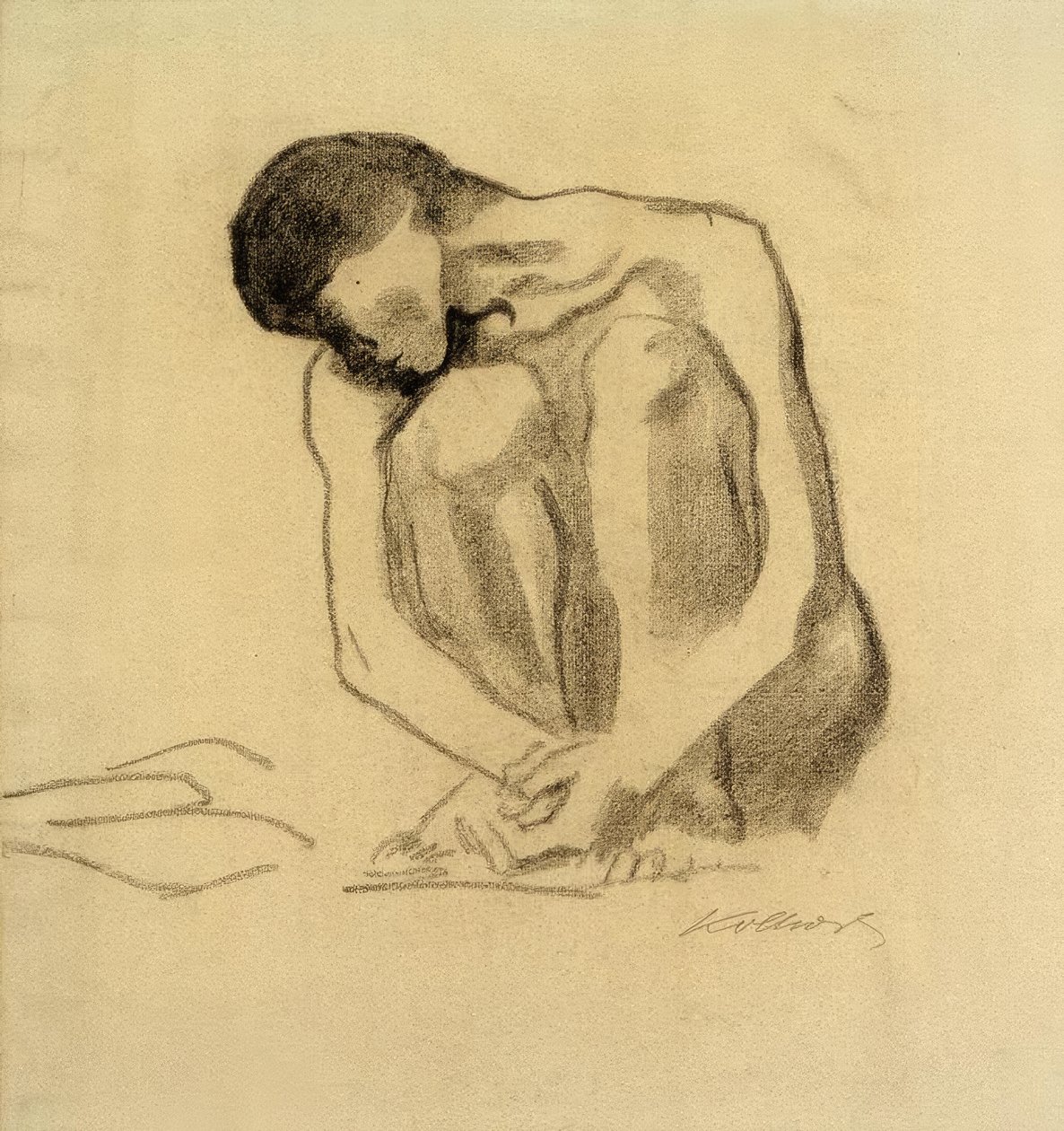 K. Kollwitz, Dřepící ženský akt od Käthe Kollwitz