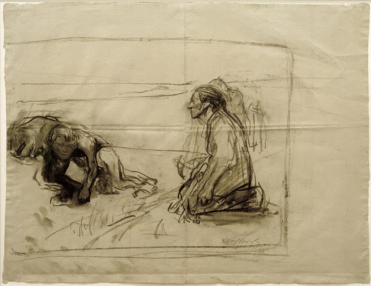 K. Kollwitz, Studie o Pflügerovi (oráč s klečící manželkou) od Käthe Kollwitz