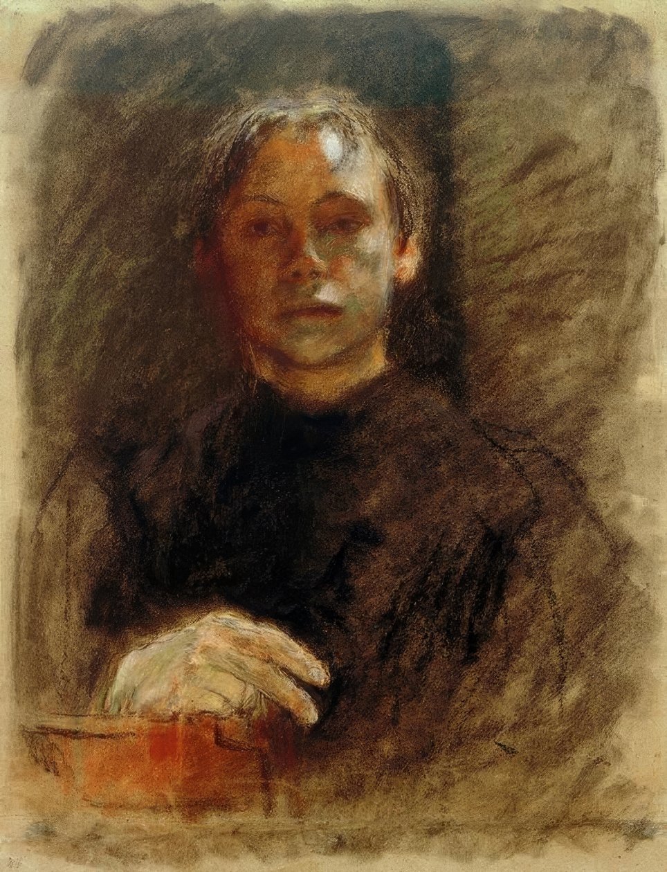 Käthe Kollwitz, autoportrét ve tváři pravou rukou od Käthe Kollwitz