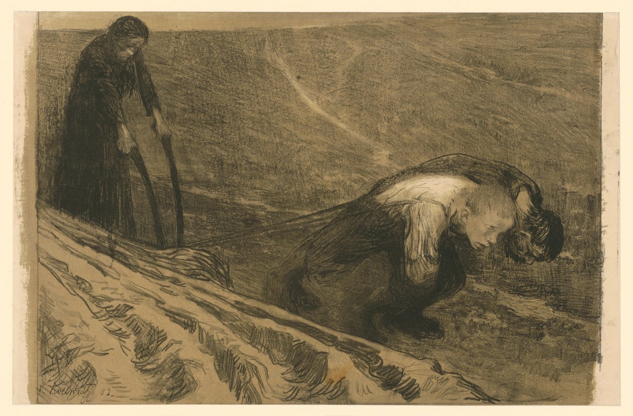 Oráč a žena (zavržená verze k listu 1 z díla „Bauernkrieg“, 1. stav) od Käthe Kollwitz