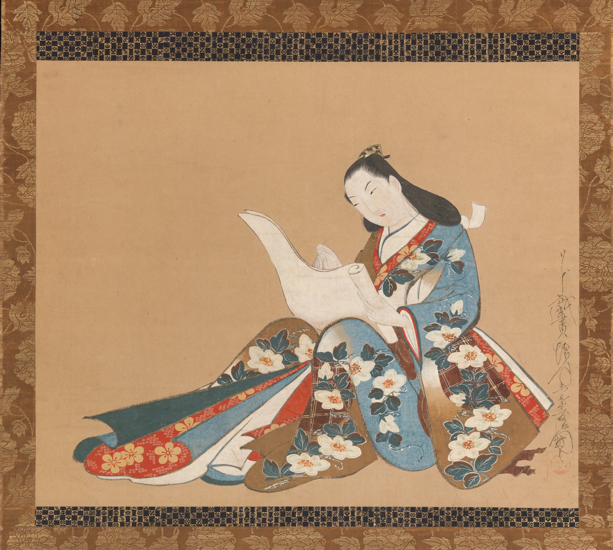 Kurtizána psaní dopisu, ca. 1715. od Kaigetsudō Doshin