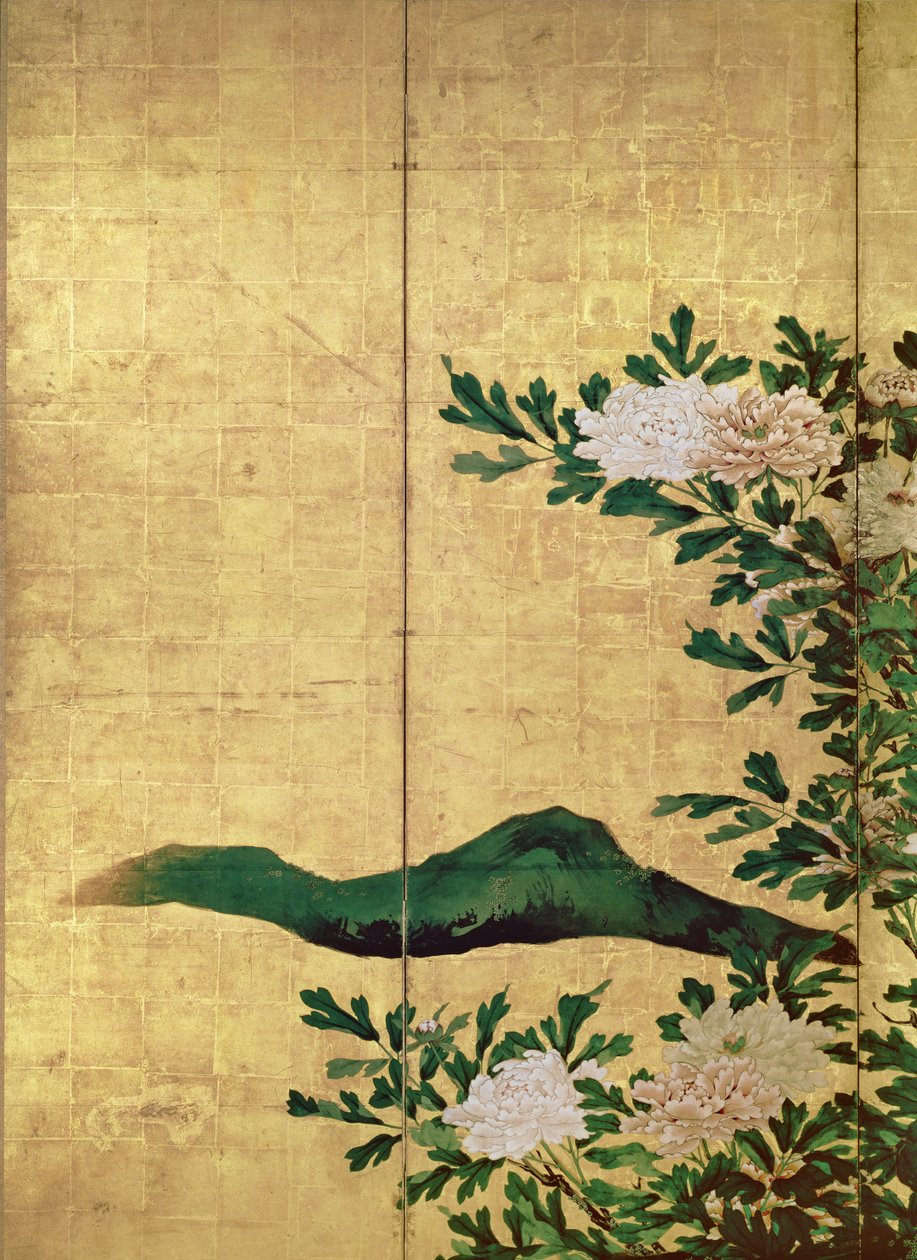 Detail květin (inkoust, barvy a zlato na papíře) od Kaiho Yusho