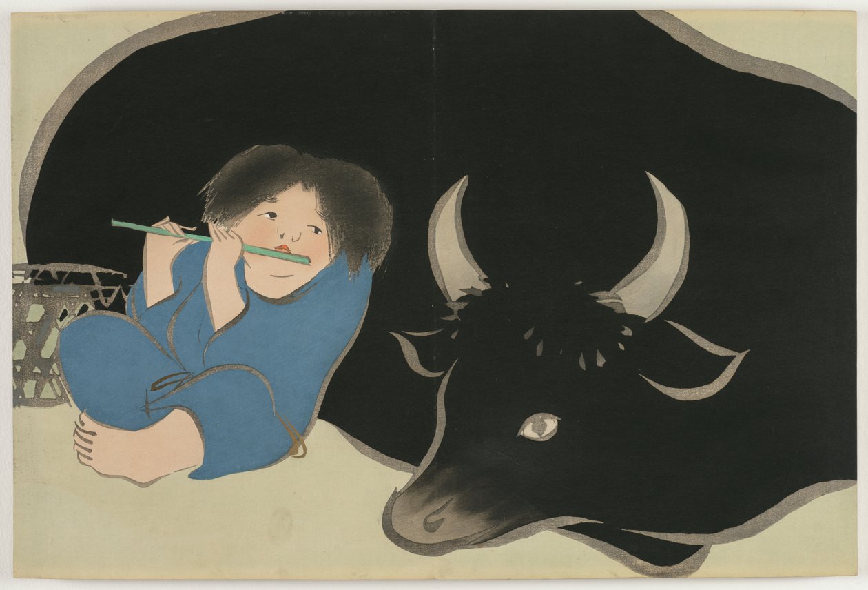 Květiny sta světů (Momoyogusa): Oxherd (Bokudo) od Kamisaka Sekka