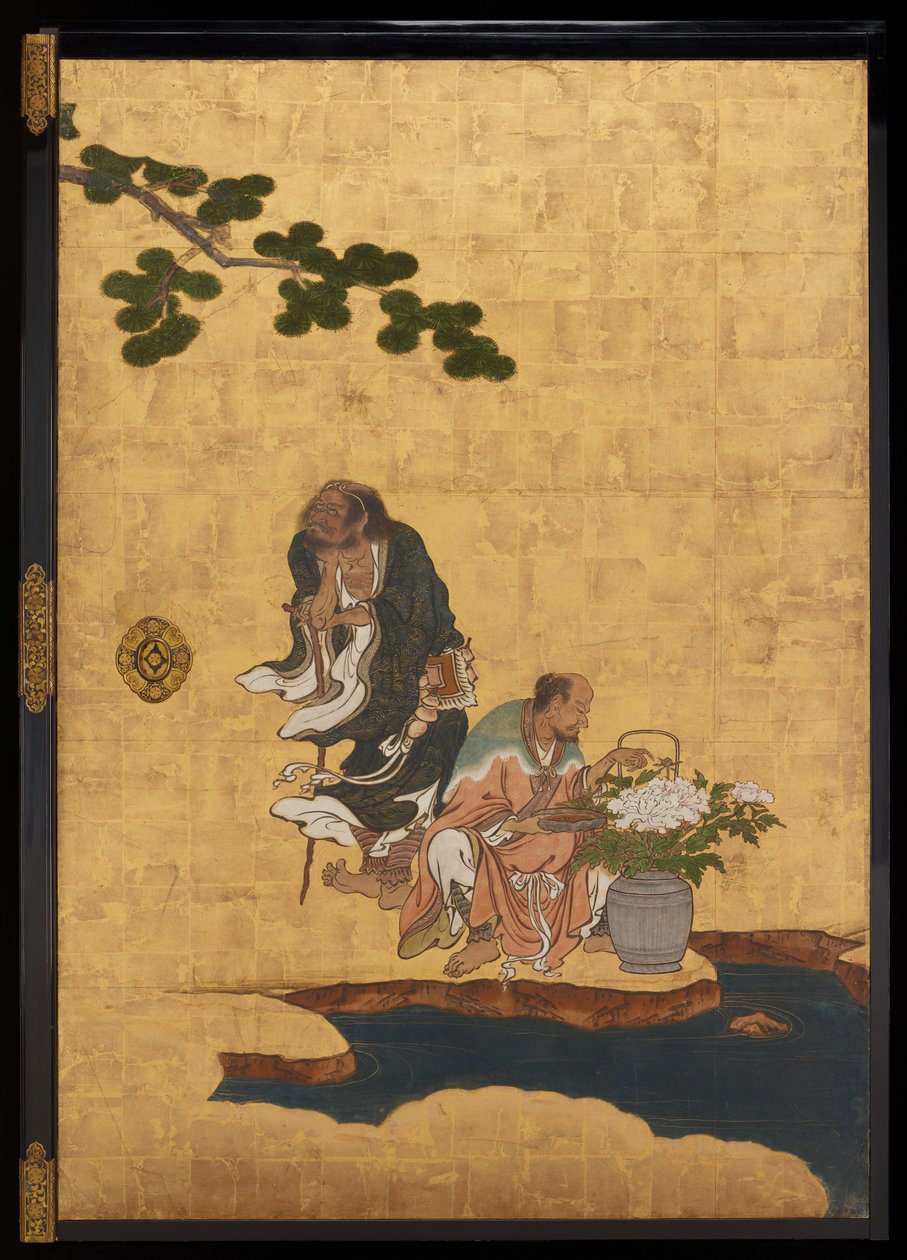 Taoist Immortals, cca 1647 (inkoust, barvy a zlato na papíře) od Kano Sansetsu