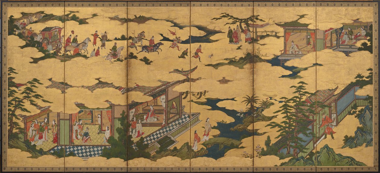 Scény ze života císaře Ming Huang a Yang Guifei (jedna z dvojice s F1901.21) od Kano Mitsunobu